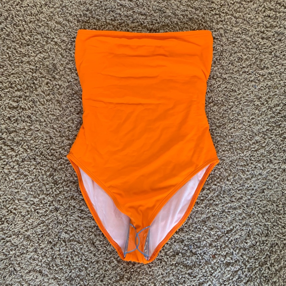 Strapless orange one piece swimsuit